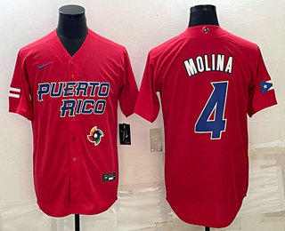 Mens Puerto Rico Baseball #4 Yadier Molina 2023 Red World Baseball Classic Stitched Jersey->2023 world baseball classic->MLB Jersey